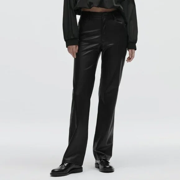Zara Pants Jumpsuits Zara 9s Wide Leg Faux Leather Trouser